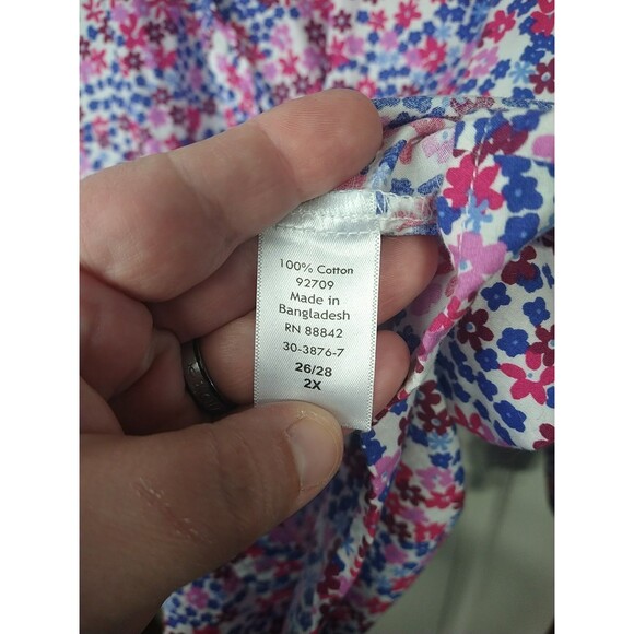 Woman Within 26/28 Shirt Collared Button Pink Blue Floral Cottage LS - Picture 7 of 9